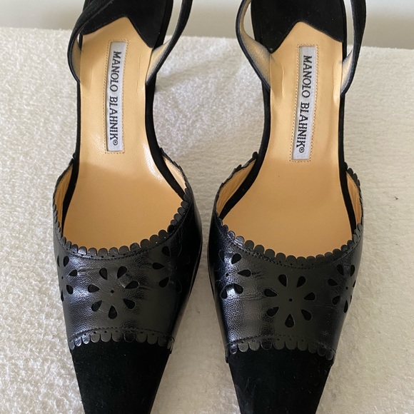 Manolo Blahnik black suede/leather sling backs, Sz 38. - Picture 6 of 7
